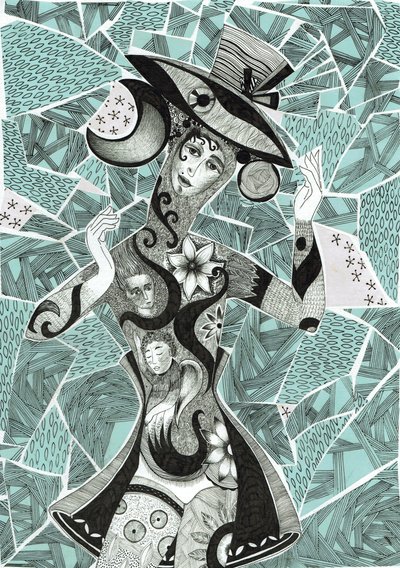 Hangulat, 2017 (tinta, kollázs papíron) alkotó: Sabina Nedelcheva Williams