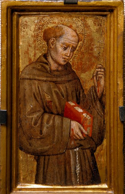 Assisi Szent Ferenc (Szent Ferenc) Zanino di Pietro (1389-1448) festménye 1415 Méret: 14x7 cm Assisi, A San Francesco-bazilika Kincstárának Múzeuma. Perkins College alkotó: Zanino di Pietro