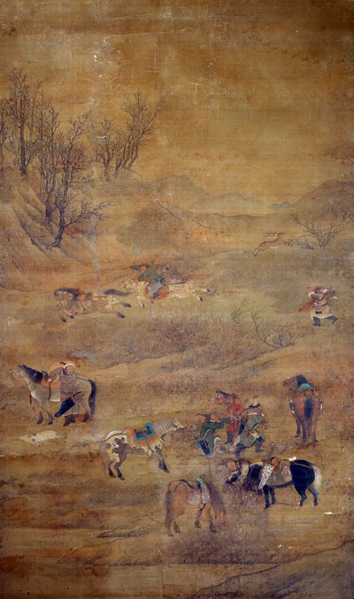 Mongol lovas lovat kerget. Fou Tchao Mong selyemfestménye alkotó: Zhao Mengfu Chao Meng Fu or