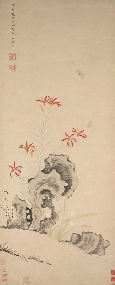 Szikla, tigrisliliom és orchidea, 1627-ben. alkotó: Zhao Wenchu