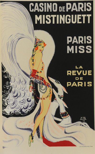 Párizsi kaszinó. Mistinguett. Párizsi kisasszony, 1930. alkotó: Zig