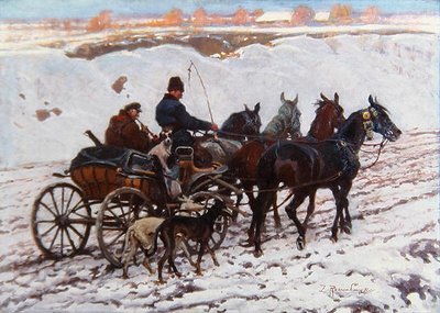 Lovas kocsi (olaj, vászon) alkotó: Zygmunt Rozwadowski