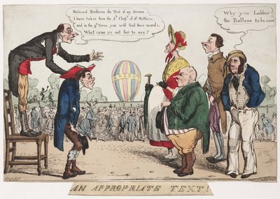 „Megfelelő szöveg!”, szatirikus léggömb-vázlat, 1842. alkotó: Frederick (attr. to) Barnard