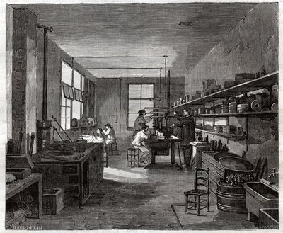 Atelier de galvanoplastie. Galvanizálási műhely. alkotó: Frederick (attr. to) Barnard