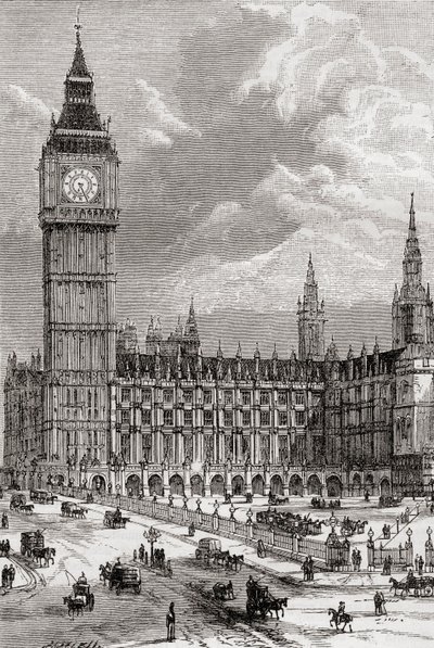 Big Ben és a Parlament háza, London, Anglia, itt látható a 19. században. alkotó: . .