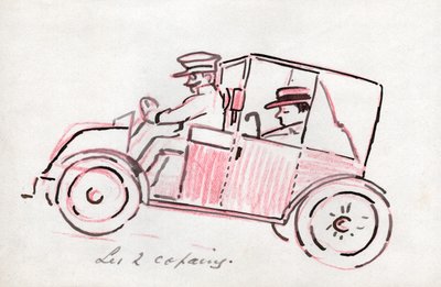 Autó sofőrrel. 1910 körül (rajz) alkotó: . .