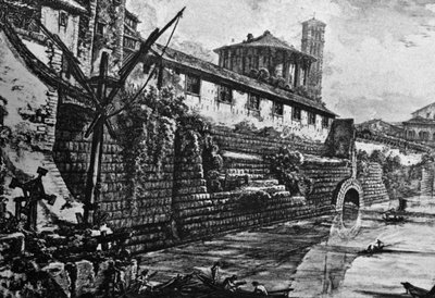 Cloaca Maxima (ősi szennyvízrendszer) és Vesta vagy Hercules Victor temploma, Giovanni Battista Piranesi (1720-1778) metszet, Olaszország alkotó: William Walcutt