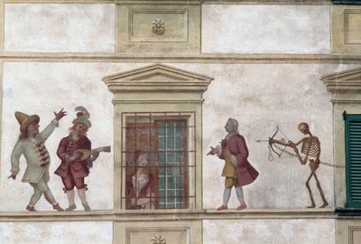 Haláltánc, freskó, Milesi ház, Cassiglio, Lombardia, Olaszország alkotó: Georg Carl Heinrich Dollmann