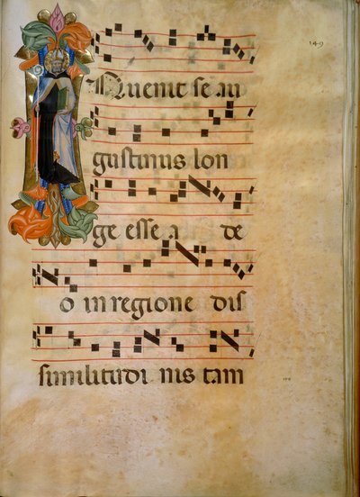 Megvilágított kezdőbetűje Szent Ágoston alakjával (Corale 19, 149 körül), Silvestro dei Gherarducci műve a Santa Maria degli Angeli 19. kóruskönyvéhez, amelyet a firenzei Biblioteca Medice-Laurenziana őrzött. alkotó: Henry Charles Fehr