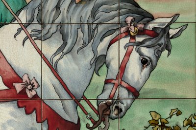 Belső nézet, csempe panel, festő Furcy Ernest Tondeur, végrehajtó Boch Frères La Louvière, második panel, részlet alkotó: . .
