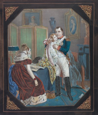 Napóleon és Marie-Louise császárné Róma királyával, 1860 körül (kőnyomat) alkotó: . .