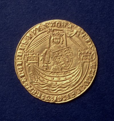 III. Edward (1312-77) nemesének előlapja, amelyen a király egy hajón látható, Calais pénzverde, bevezető. 1344 (arany) (hátra lásd: 110161) alkotó: Hippolyte Lalaise Devéria