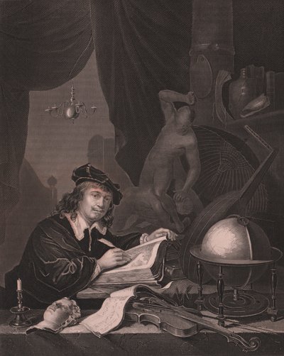Gerrit Dou (1613-1675) holland festő portréja, Albert Henry Paine metszete Gerrit Dou festményről, Payne