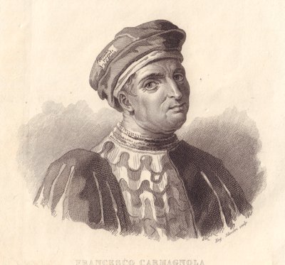 Francesco da Bussone olasz katonai vezető, más néven Carmagnola (1380-1432) portréja, E Silvestri rézmetszete festményről alkotó: William Walcutt