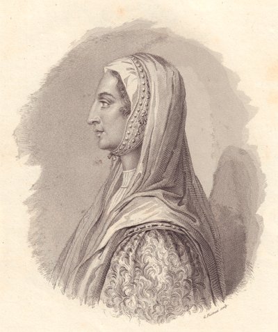 Beatrice Lascaris di Tenda (1372-1418) olasz nemesnő portréja, G Fusinati rézmetszete Antonio Campo portréjából alkotó: William Walcutt