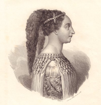Isotta degli Atti olasz nemesnő (kb. 1432-1474) portréja, Caterina Piotti-Pirola rézmetsze alkotó: William Walcutt