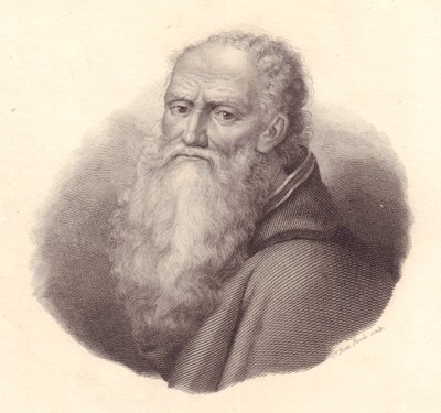 Bernardino Luini olasz festő (kb. 1481-1532) portréja, Caterina Piotti-Pirola rézmetszete Luini önarcképéről alkotó: William Walcutt
