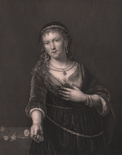 Saskia van Uylenburgh (1612-1642), Rembrandt feleségének portréja, Daniel John Pound metszete Rembrandt festményéből, Payne