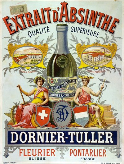 Ornier Tuller abszint hirdetése, 1890-es kromolitográfia alkotó: Frederick (attr. to) Barnard