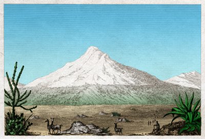 A Chimborazo vulkán az ecuadori Tapia fennsíkjáról. 1840 körül (metszet) alkotó: . .