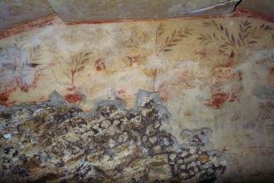 Fák, freskó, Kék démonok sírja, Tarquinia nekropolisza (UNESCO világörökségi lista, 2004), Lazio, Olaszország, etruszk civilizáció, Kr.e. 5. század (fotó) alkotó: Georg Carl Heinrich Dollmann