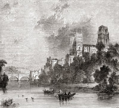 Kilátás Durhamre és a katedrálisra, a Wear folyó felől nézve, Durham, Anglia alkotó: . .