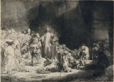 Krisztus a körülötte lévő betegekkel, kisgyermekeket fogadva (A száz gulden nyomat) alkotó: Rembrandt van Rijn