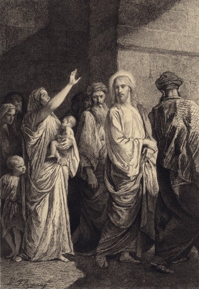 Egy nő dicsőíti Jézust alkotó: after Albert Robida