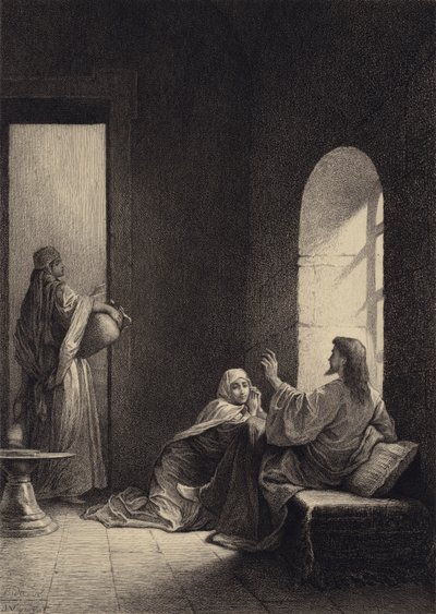 Jézus Márta és Mária házában alkotó: after Albert Robida