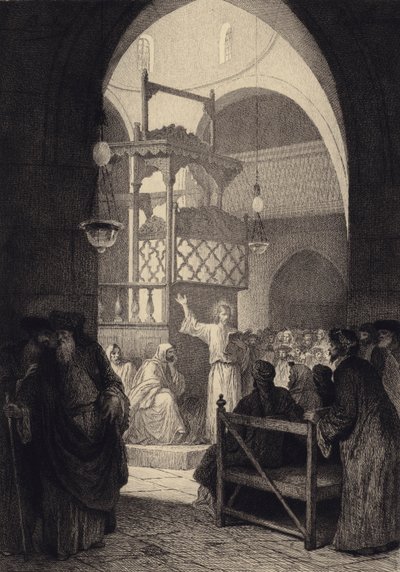 Jézus a zsinagógában alkotó: after Albert Robida