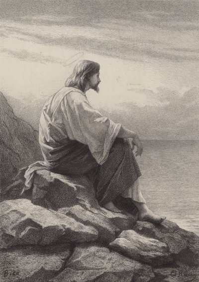 Jézus a tenger partján ül alkotó: after Albert Robida