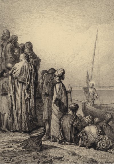 Jézus egy hajón tanít alkotó: after Albert Robida