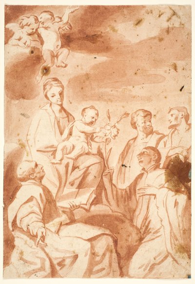 A Madonna és a gyermek a trónon Loyolai Szent Ignác, Xavéri Ferenc, Cosmas és Damian alkotó: after Andrea Sacchi
