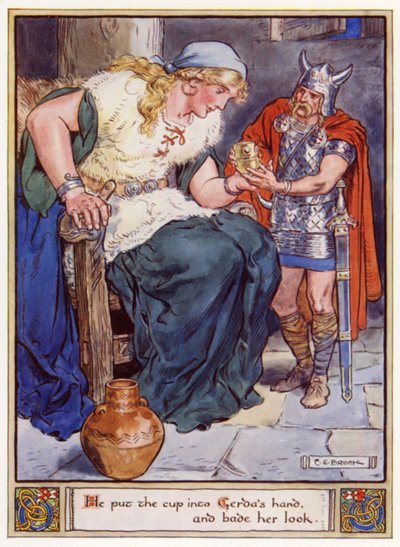 Gerdas kezébe tette a csészét, és ránézett alkotó: after Charles Edmund Brock