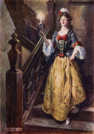 Beatrix úrnő lebotlik a lépcsőn a Walcote House-ban, hogy üdvözölje Esmondot alkotó: after Charles Edmund Brock