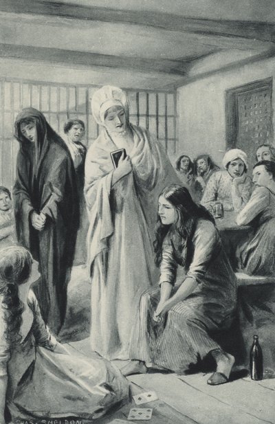 Elizabeth Fry szabadon sétál be és ki Newgate kazamataiból alkotó: after Charles Mills Sheldon