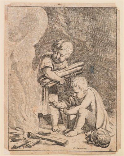 Tüzet gyújtó gyerekeknek alkotó: after Cornelis Holsteyn