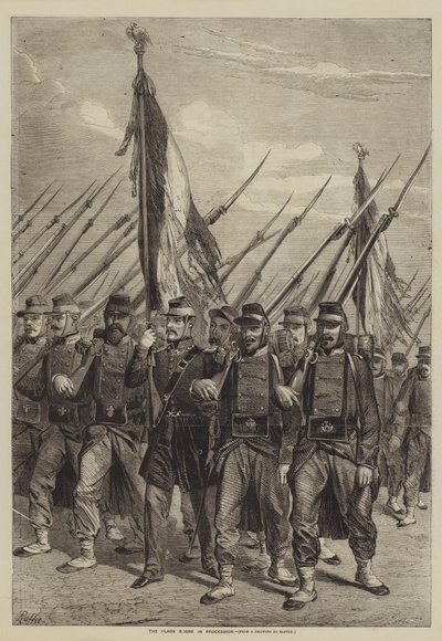 A körmenetben hordott zászlók alkotó: after Denis Auguste Marie Raffet