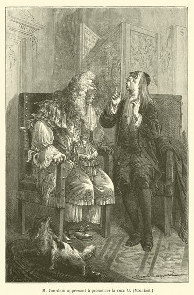 M Jourdain megtanulja kiejteni az U hangot, Moliere alkotó: after Emile Antoine Bayard