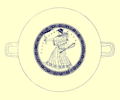 Artemisz íjjal, nyíllal és fáklyával, illusztrációja J. E. Harrison és D. S. MacColl görög vázafestményeiből, 1894-ben (digitálisan javított kép) alkotó: after English School