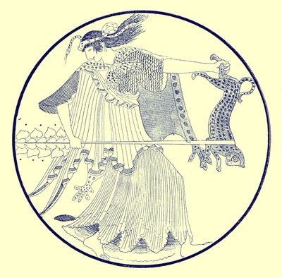 Maenad, illusztráció a J. E. Harrison és D. S. MacColl görög vázafestményeiből, 1894-ben (digitálisan javított kép) alkotó: after English School