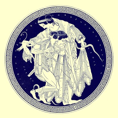 Peleus és Thetis, J. E. Harrison és D. S. MacColl görög vázafestményeinek illusztrációja, 1894-ben megjelent (digitálisan javított kép) alkotó: after English School
