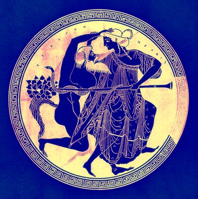 Satyr and Maenad, illusztráció a görög vázafestményekből, J. E. Harrison és D. S. MacColl, 1894-ben megjelent (digitálisan javított kép) alkotó: after English School