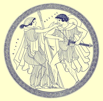 Thészeusz és Aethra, J. E. Harrison és D. S. MacColl görög vázafestményeinek illusztrációja, 1894-ben megjelent (digitálisan javított kép) alkotó: after English School