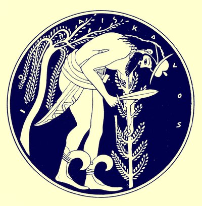 Woodman munka közben, illusztráció a Greek Vase Paintings-ből, J. E. Harrison és D. S. MacColl, 1894-ben (digitálisan javított kép) alkotó: after English School