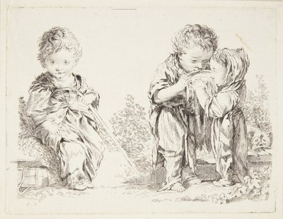 Gyermek ül egy rög a föld és a kis tejivók alkotó: after Francois Boucher