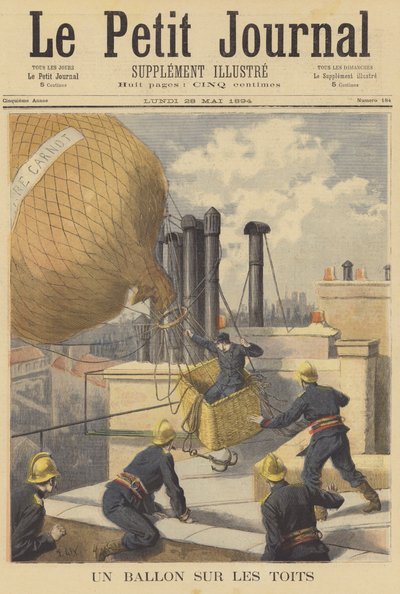 Lezuhanó léggömb Párizs háztetőin alkotó: after Frederic Theodore Lix
