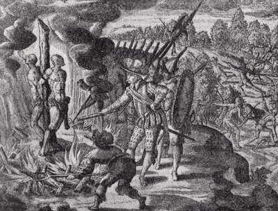 A spanyolok bosszúja Ayolas haláláért, a Gottfrieds Historia Antipodum, pub. 1655-ben, The Romance of the River Plate, 1. évf. Én, W. H. Koebel, 1914 alkotó: after German School