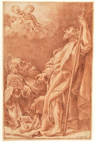 A Madonna és a gyermek Szent Antal Abbottal és Nagyobb Jakabbal alkotó: after Giovanni Lanfranco