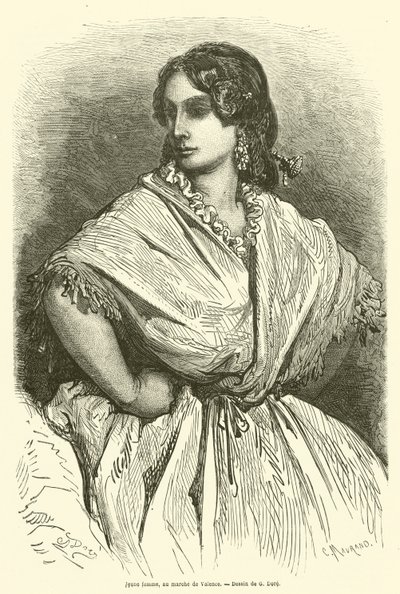 Fiatal nő a valenciai piacon alkotó: Gustave after Dore
